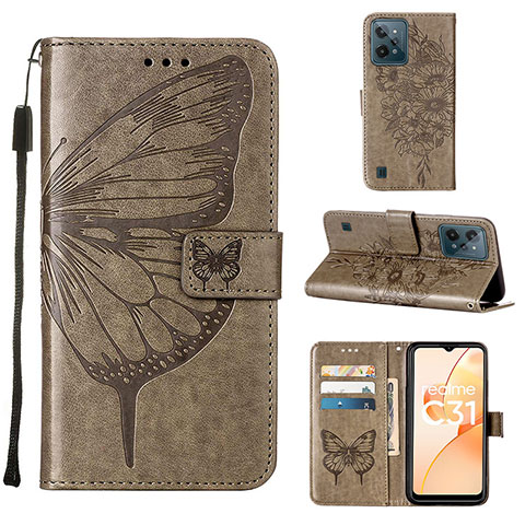 Funda de Cuero Cartera con Soporte Mariposa Carcasa Y01B para Realme C31 Gris