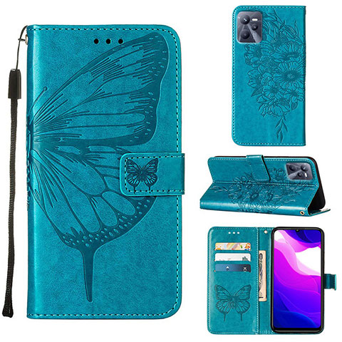 Funda de Cuero Cartera con Soporte Mariposa Carcasa Y01B para Realme C35 Azul