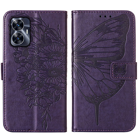 Funda de Cuero Cartera con Soporte Mariposa Carcasa Y01B para Realme C55 Morado