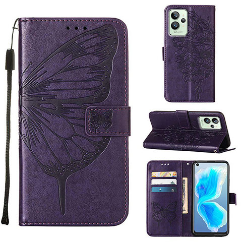 Funda de Cuero Cartera con Soporte Mariposa Carcasa Y01B para Realme GT2 Pro 5G Morado