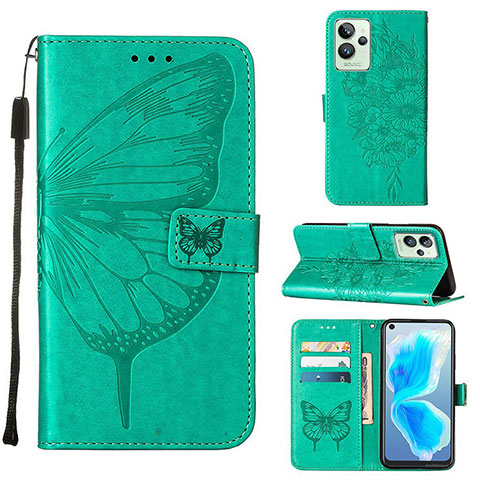 Funda de Cuero Cartera con Soporte Mariposa Carcasa Y01B para Realme GT2 Pro 5G Verde