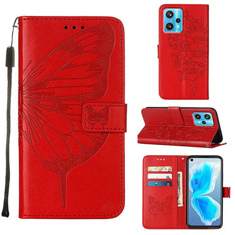 Funda de Cuero Cartera con Soporte Mariposa Carcasa Y01B para Realme Narzo 50 Pro 5G Rojo