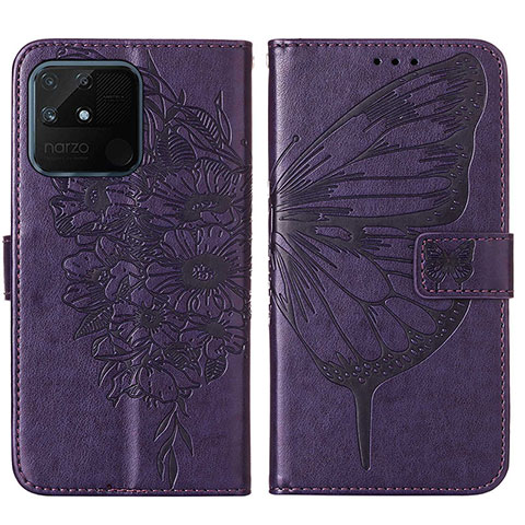 Funda de Cuero Cartera con Soporte Mariposa Carcasa Y01B para Realme Narzo 50A Morado