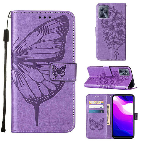 Funda de Cuero Cartera con Soporte Mariposa Carcasa Y01B para Realme Narzo 50A Prime Purpura Claro