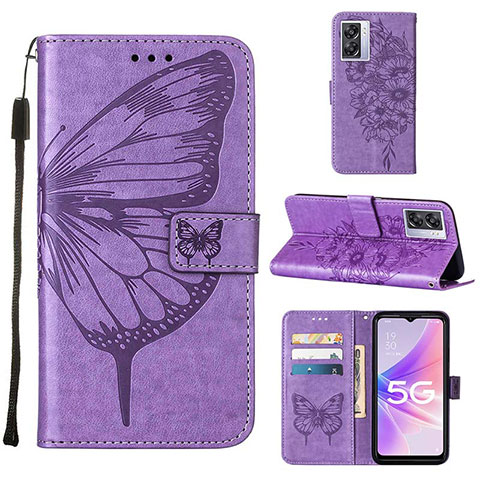 Funda de Cuero Cartera con Soporte Mariposa Carcasa Y01B para Realme V23 5G Purpura Claro