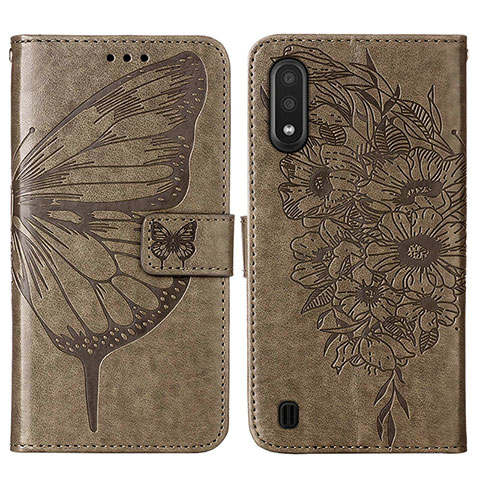 Funda de Cuero Cartera con Soporte Mariposa Carcasa Y01B para Samsung Galaxy A01 SM-A015 Gris