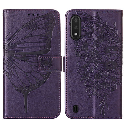 Funda de Cuero Cartera con Soporte Mariposa Carcasa Y01B para Samsung Galaxy A01 SM-A015 Morado