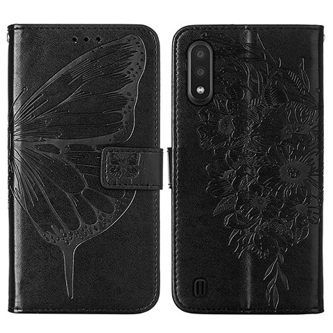 Funda de Cuero Cartera con Soporte Mariposa Carcasa Y01B para Samsung Galaxy A01 SM-A015 Negro