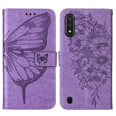 Funda de Cuero Cartera con Soporte Mariposa Carcasa Y01B para Samsung Galaxy A01 SM-A015 Purpura Claro