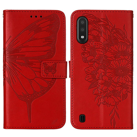 Funda de Cuero Cartera con Soporte Mariposa Carcasa Y01B para Samsung Galaxy A01 SM-A015 Rojo