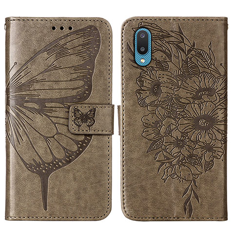 Funda de Cuero Cartera con Soporte Mariposa Carcasa Y01B para Samsung Galaxy A02 Gris