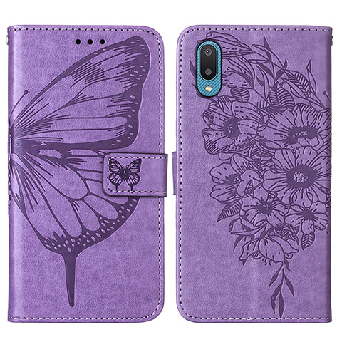 Funda de Cuero Cartera con Soporte Mariposa Carcasa Y01B para Samsung Galaxy A02 Purpura Claro