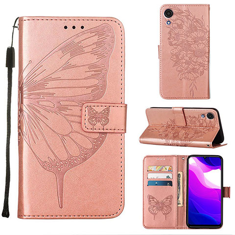 Funda de Cuero Cartera con Soporte Mariposa Carcasa Y01B para Samsung Galaxy A03 Core Oro Rosa