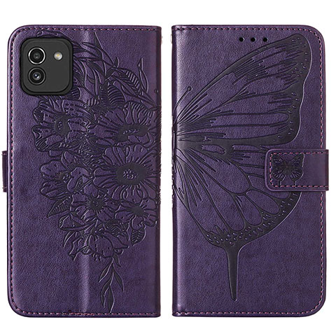 Funda de Cuero Cartera con Soporte Mariposa Carcasa Y01B para Samsung Galaxy A03 Morado