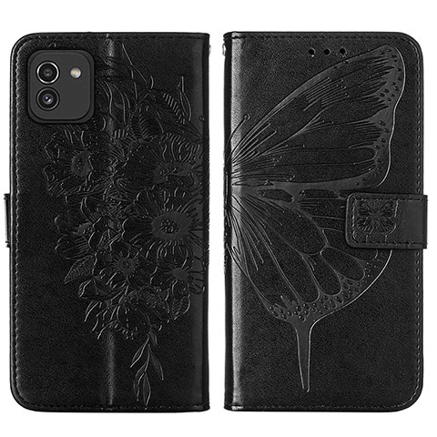 Funda de Cuero Cartera con Soporte Mariposa Carcasa Y01B para Samsung Galaxy A03 Negro