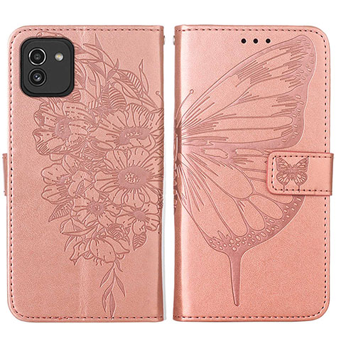 Funda de Cuero Cartera con Soporte Mariposa Carcasa Y01B para Samsung Galaxy A03 Oro Rosa