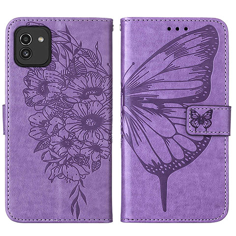 Funda de Cuero Cartera con Soporte Mariposa Carcasa Y01B para Samsung Galaxy A03 Purpura Claro