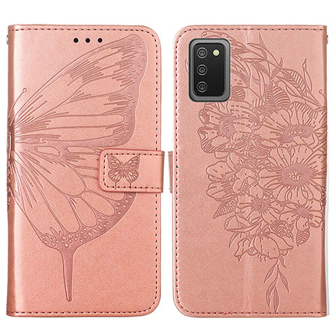 Funda de Cuero Cartera con Soporte Mariposa Carcasa Y01B para Samsung Galaxy A03s Oro Rosa