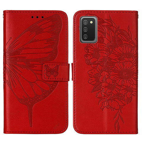 Funda de Cuero Cartera con Soporte Mariposa Carcasa Y01B para Samsung Galaxy A03s Rojo