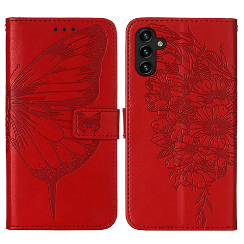 Funda de Cuero Cartera con Soporte Mariposa Carcasa Y01B para Samsung Galaxy A04s Rojo