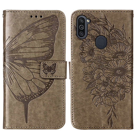 Funda de Cuero Cartera con Soporte Mariposa Carcasa Y01B para Samsung Galaxy A11 Gris