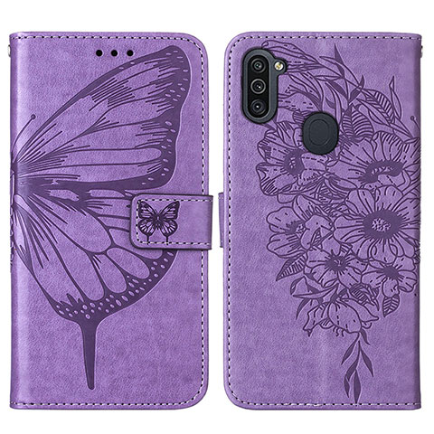 Funda de Cuero Cartera con Soporte Mariposa Carcasa Y01B para Samsung Galaxy A11 Purpura Claro