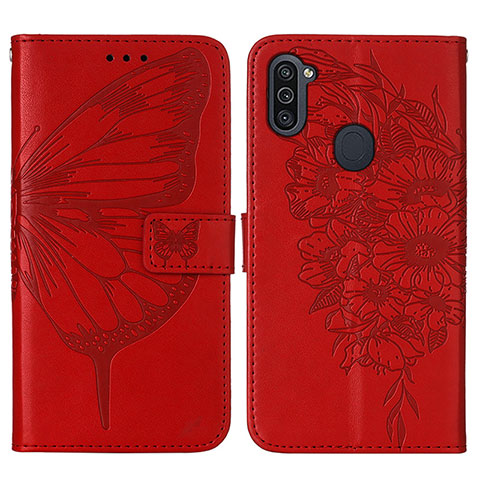 Funda de Cuero Cartera con Soporte Mariposa Carcasa Y01B para Samsung Galaxy A11 Rojo