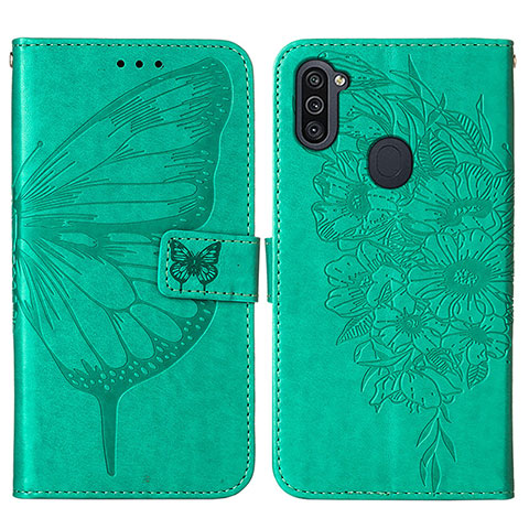 Funda de Cuero Cartera con Soporte Mariposa Carcasa Y01B para Samsung Galaxy A11 Verde