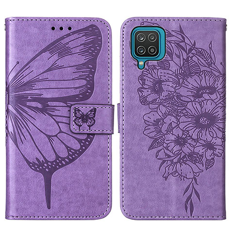 Funda de Cuero Cartera con Soporte Mariposa Carcasa Y01B para Samsung Galaxy A12 5G Purpura Claro