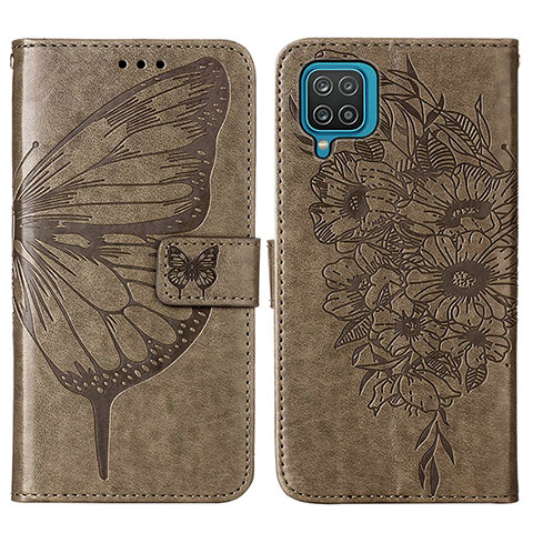 Funda de Cuero Cartera con Soporte Mariposa Carcasa Y01B para Samsung Galaxy A12 Nacho Gris