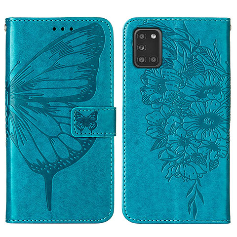 Funda de Cuero Cartera con Soporte Mariposa Carcasa Y01B para Samsung Galaxy A21s Azul