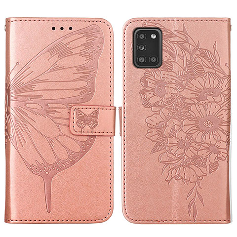 Funda de Cuero Cartera con Soporte Mariposa Carcasa Y01B para Samsung Galaxy A21s Oro Rosa