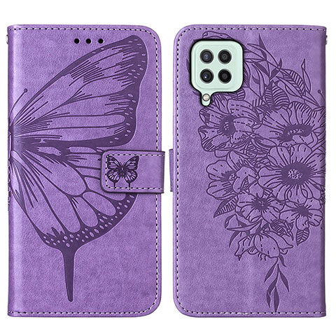 Funda de Cuero Cartera con Soporte Mariposa Carcasa Y01B para Samsung Galaxy A22 4G Purpura Claro