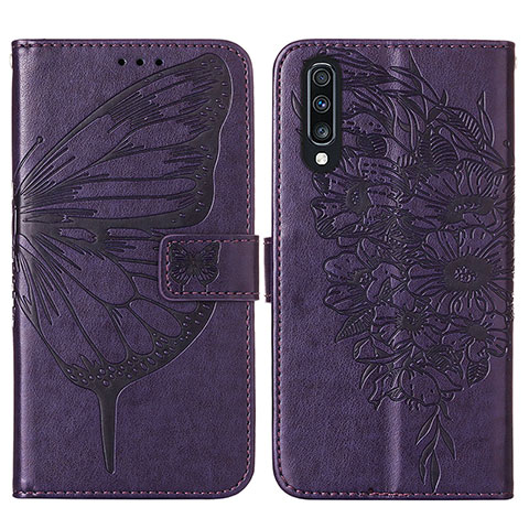 Funda de Cuero Cartera con Soporte Mariposa Carcasa Y01B para Samsung Galaxy A50 Morado