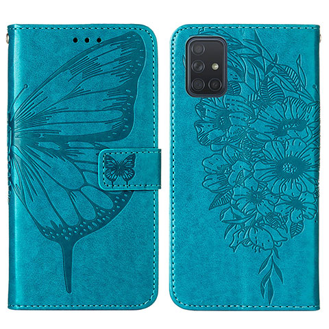 Funda de Cuero Cartera con Soporte Mariposa Carcasa Y01B para Samsung Galaxy A51 4G Azul