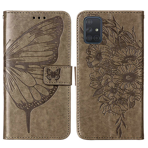 Funda de Cuero Cartera con Soporte Mariposa Carcasa Y01B para Samsung Galaxy A51 4G Gris