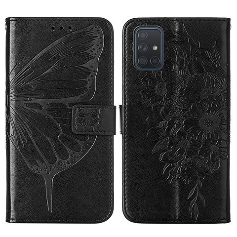 Funda de Cuero Cartera con Soporte Mariposa Carcasa Y01B para Samsung Galaxy A51 4G Negro