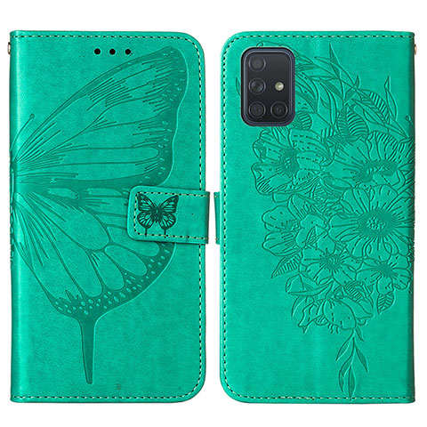 Funda de Cuero Cartera con Soporte Mariposa Carcasa Y01B para Samsung Galaxy A51 4G Verde