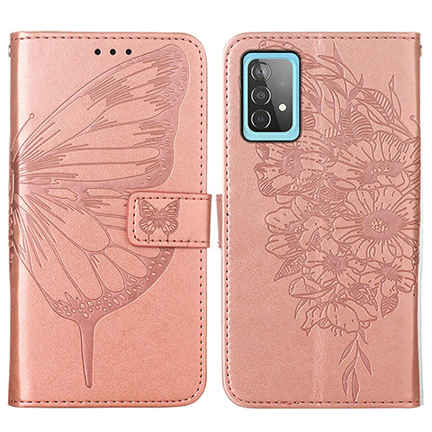 Funda de Cuero Cartera con Soporte Mariposa Carcasa Y01B para Samsung Galaxy A52 5G Oro Rosa