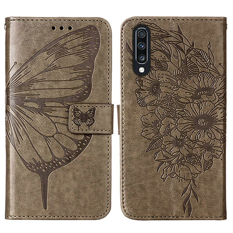 Funda de Cuero Cartera con Soporte Mariposa Carcasa Y01B para Samsung Galaxy A70S Gris