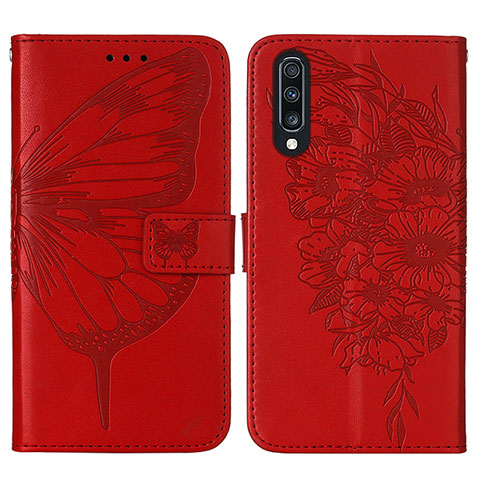 Funda de Cuero Cartera con Soporte Mariposa Carcasa Y01B para Samsung Galaxy A70S Rojo