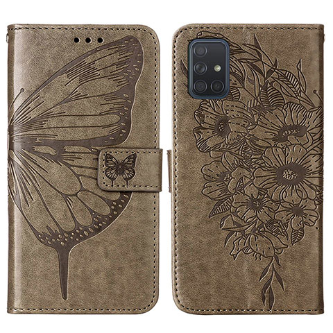 Funda de Cuero Cartera con Soporte Mariposa Carcasa Y01B para Samsung Galaxy A71 4G A715 Gris