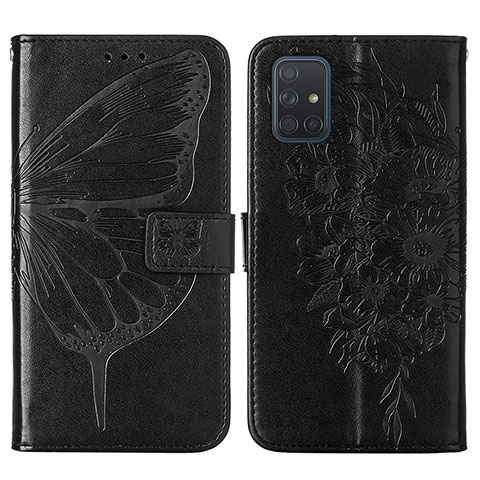 Funda de Cuero Cartera con Soporte Mariposa Carcasa Y01B para Samsung Galaxy A71 4G A715 Negro