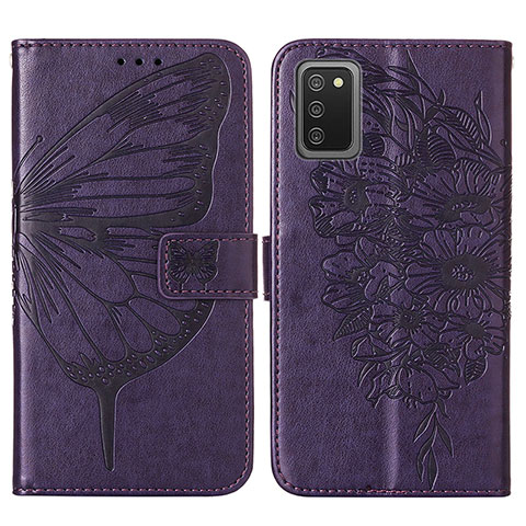 Funda de Cuero Cartera con Soporte Mariposa Carcasa Y01B para Samsung Galaxy F02S SM-E025F Morado