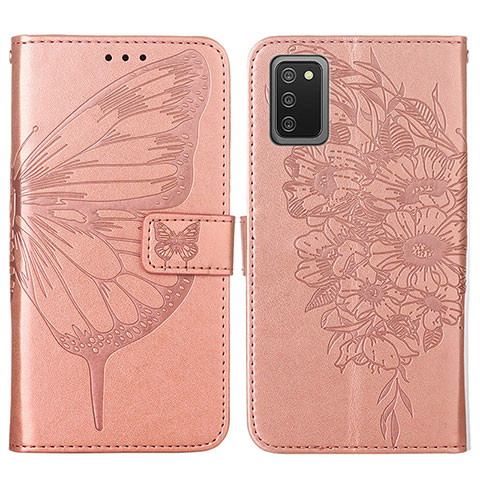 Funda de Cuero Cartera con Soporte Mariposa Carcasa Y01B para Samsung Galaxy F02S SM-E025F Oro Rosa