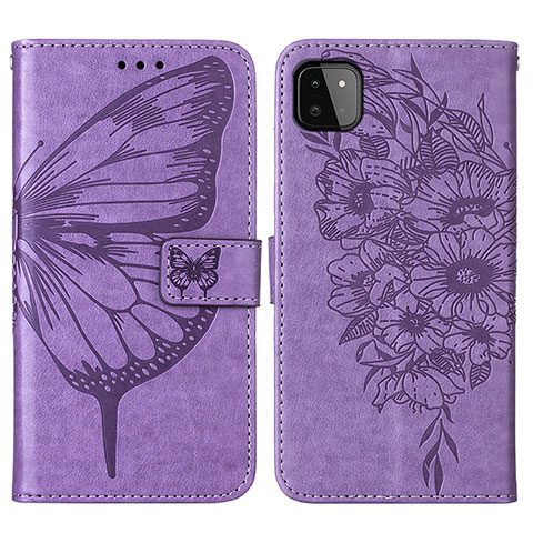 Funda de Cuero Cartera con Soporte Mariposa Carcasa Y01B para Samsung Galaxy F42 5G Purpura Claro