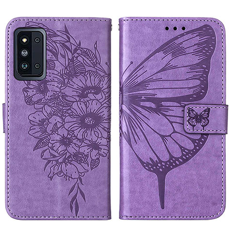 Funda de Cuero Cartera con Soporte Mariposa Carcasa Y01B para Samsung Galaxy F52 5G Purpura Claro