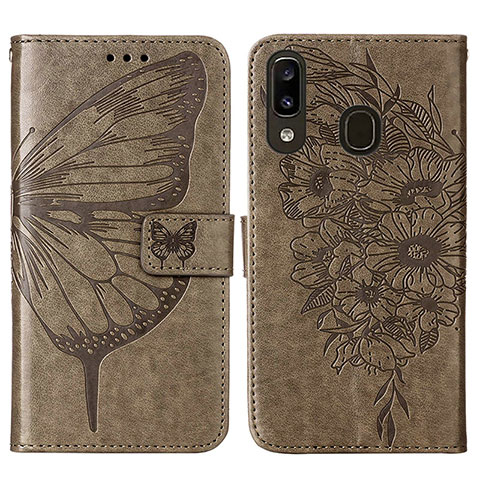 Funda de Cuero Cartera con Soporte Mariposa Carcasa Y01B para Samsung Galaxy M10S Gris