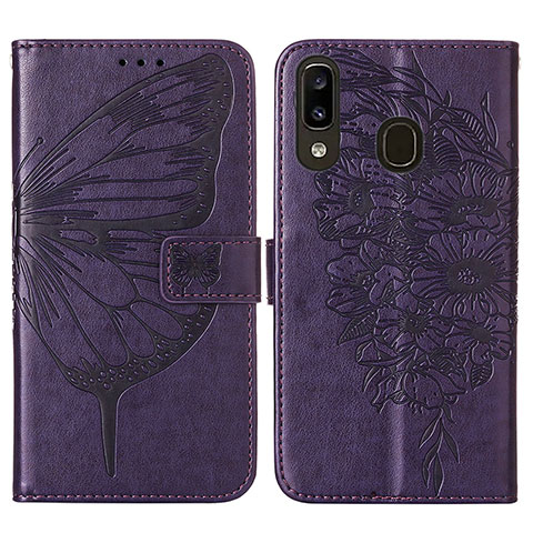 Funda de Cuero Cartera con Soporte Mariposa Carcasa Y01B para Samsung Galaxy M10S Morado