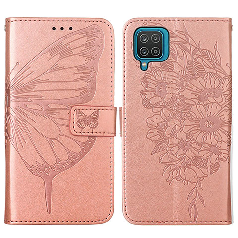 Funda de Cuero Cartera con Soporte Mariposa Carcasa Y01B para Samsung Galaxy M12 Oro Rosa